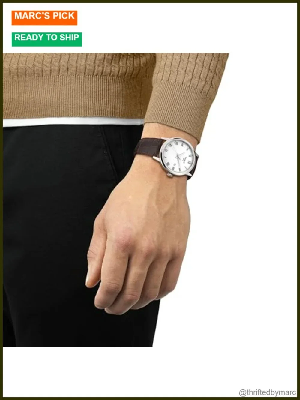 42mm Swiss Quartz Dress Watch with Roman Numerals and Sapphire Crystal